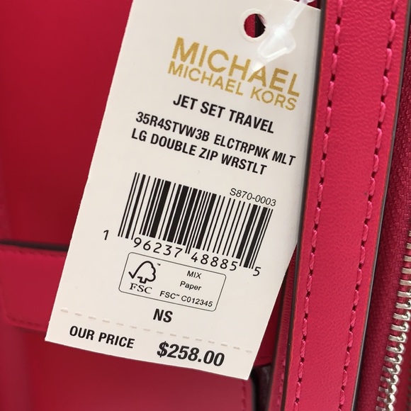 Michael Kors Large Double Zip Wristlet 
Smartphone Case Wallet Electric Pink - Picture 13 of 13